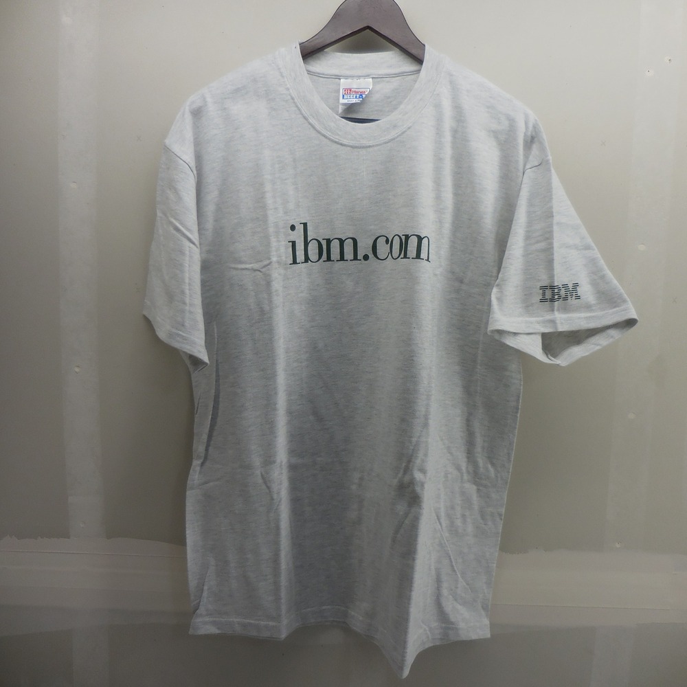 Vintage IBM.com Hanes Beefy-T Shirt Mens Large Gray Tech Promo Logo 90s Tee